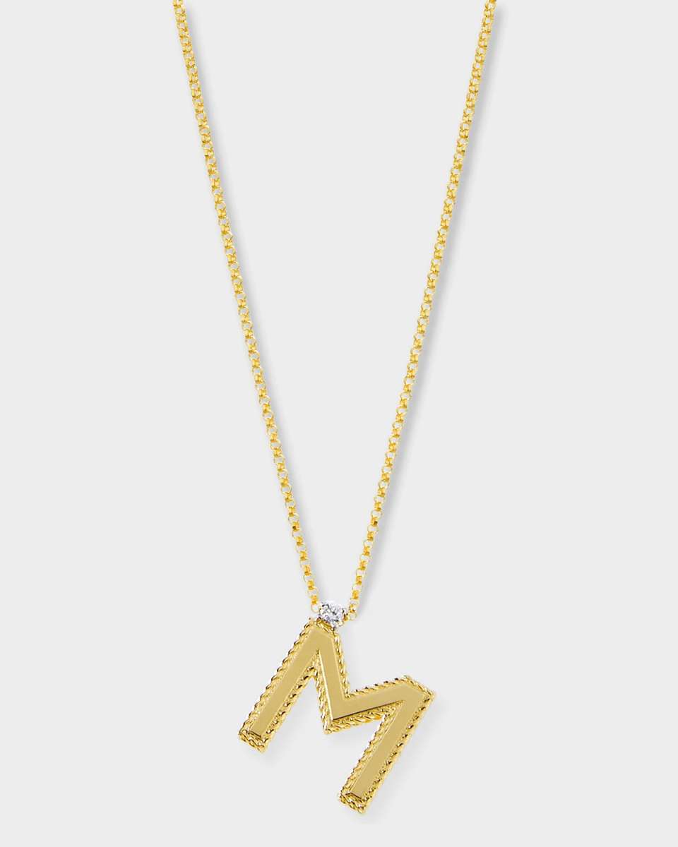 Princess 18K Yellow Gold Diamond Initial Necklace, M